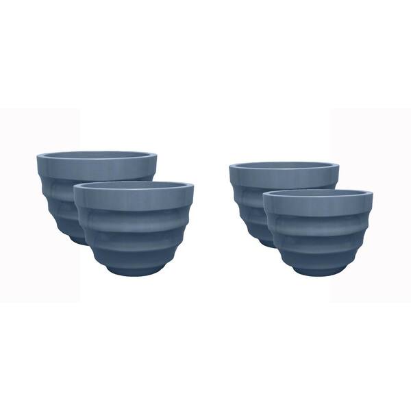 Unbranded Athena 16 in. Dia and 20 in. Dia Dusty Blue Resin Decorative Planter (4-Pack)