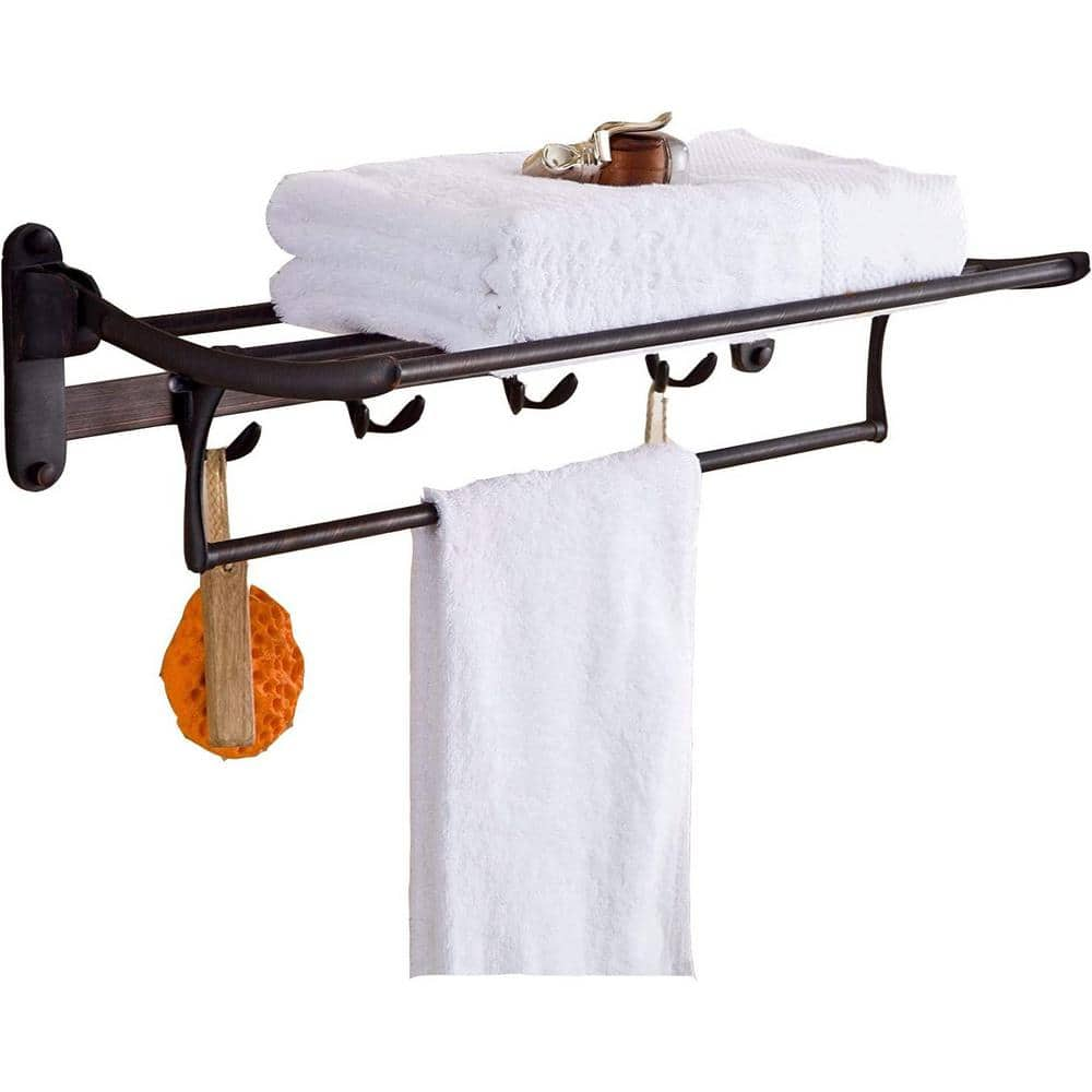 JRMM Bronze Towel Racks with Shower Caddy Shelf, Bathroom Shelf with Towel  Bar and 2 Hooks for Hanging Shower Ball, Shampoo Holder Organizer Wall