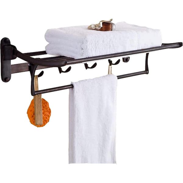 Dyiom Oil Rubbed Bronze Towel Racks for Bathroom Shelf with Foldable Towel Bar Holder and Hooks Wall Mounted