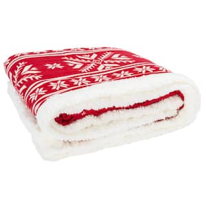 Wintry Snowflake Red Cotton Throw Blanket