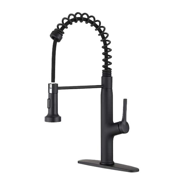 UKISHIRO Single Handle Pull Down Sprayer Kitchen Faucet in Matte Black