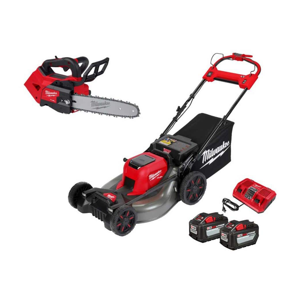 M18 FUEL 12 in. Top Handle 18-Volt Lithium-Ion Brushless Cordless Chainsaw and M18 FUEL 21 in. Dual Battery Mower Kit -  Milwaukee, 2826-20C-2823