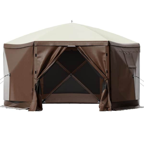10 x 10 FT. Gazebo Screen Tent, 6-Sided Pop-up Canopy Shelter with Mesh Windows, Portable Carry Bag, Ground Stakes