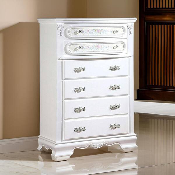 Benjara White 6-Drawer 36 in. Wide Chest of Drawers Dresser