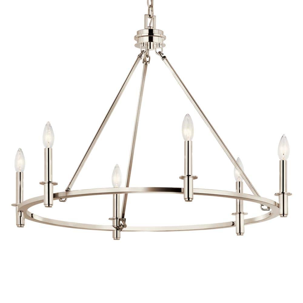 Polished Nickel 6-Light Candle Ring Chandelier