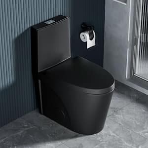 30.7 in. H 1-Piece 1.1/1.6 GPF Dual Flush Elongated Ceramic Toilet in Black with Soft Close Seat