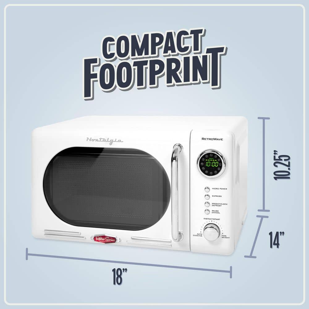 White RetroWave Compact Countertop Microwave Oven with LED Display