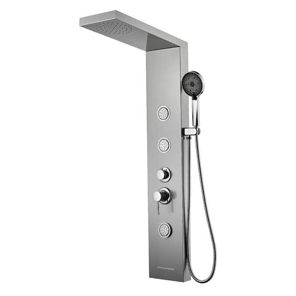 androme 44 in. 4-Jet Shower System With 360-Degree Angled Adjustable Massaging Body Sprayers in Brushed Nickel