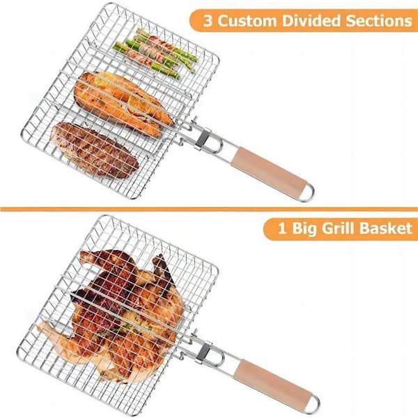 Portable Fish Grill Basket,BBQ Grilling Basket for Outdoor Grill