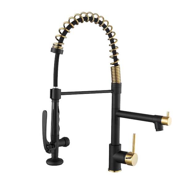 Unbranded Single Handle Pull Down Sprayer Kitchen Faucet with Pot Filler in Matte Black and Gold
