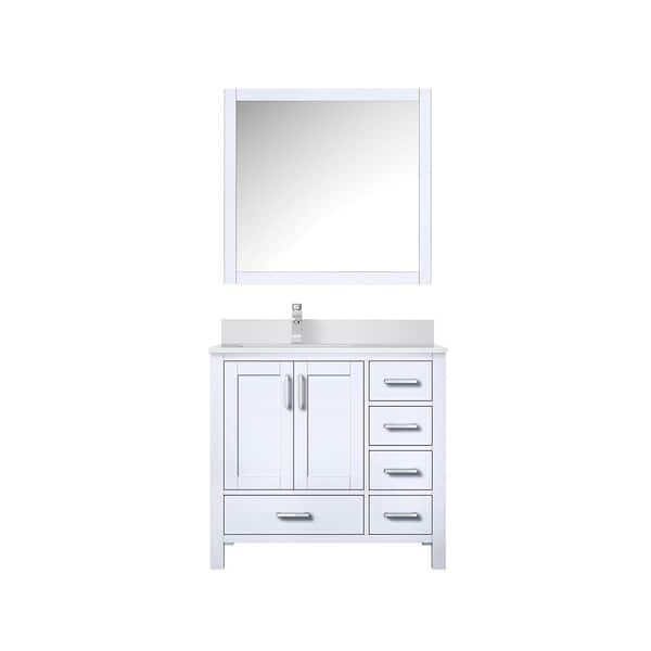 Jacques 36 in. W x 22 in. D Left Offset White Bath Vanity, White Quartz Top, Faucet Set, and 34 in. Mirror