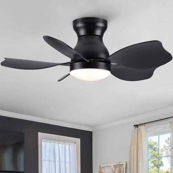 Topsky 30 in. Indoor Matte Black Low Profile Standard Ceiling Fan with Light and Remote Control