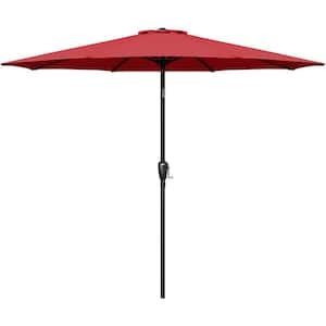 9 ft Red Polyester Steel Outdoor Market Umbrella with Button Tilt, Crank and 8 Sturdy Ribs for Garden