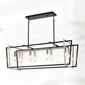 Industrial 8-Light Vintage Black and Nickel Modern Industrial Cage Chandelier Light Fixture for Dining Room or Kitchen