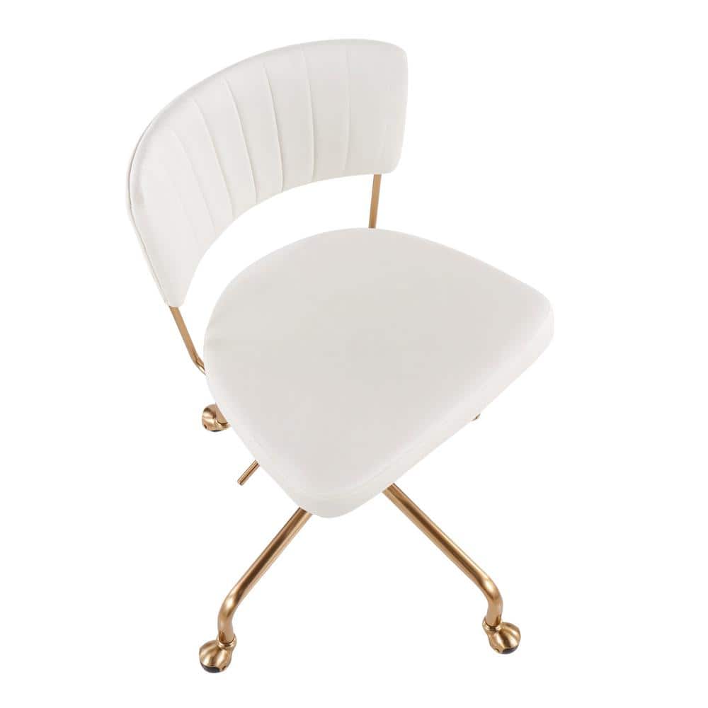 Cream Velvet and Gold Metal Swivel Task Chair