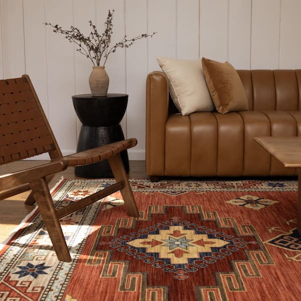 Lillian Red/Multi-Colored 8 ft. x 11 ft. Triple Oriental Medallion Wool/Nylon Blend Fringed-Edge Indoor Area Rug
