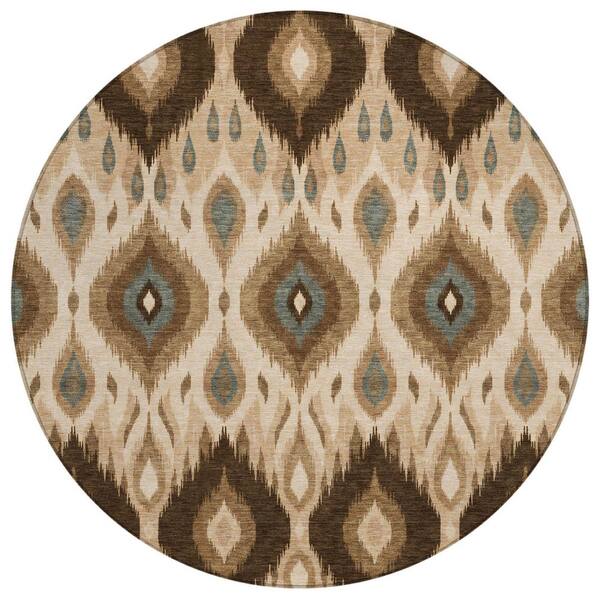 Chantille Machine Washable Indoor/Outdoor Abstract ACN3120 Coffee 8 ft. x 8 ft. Round Rug
