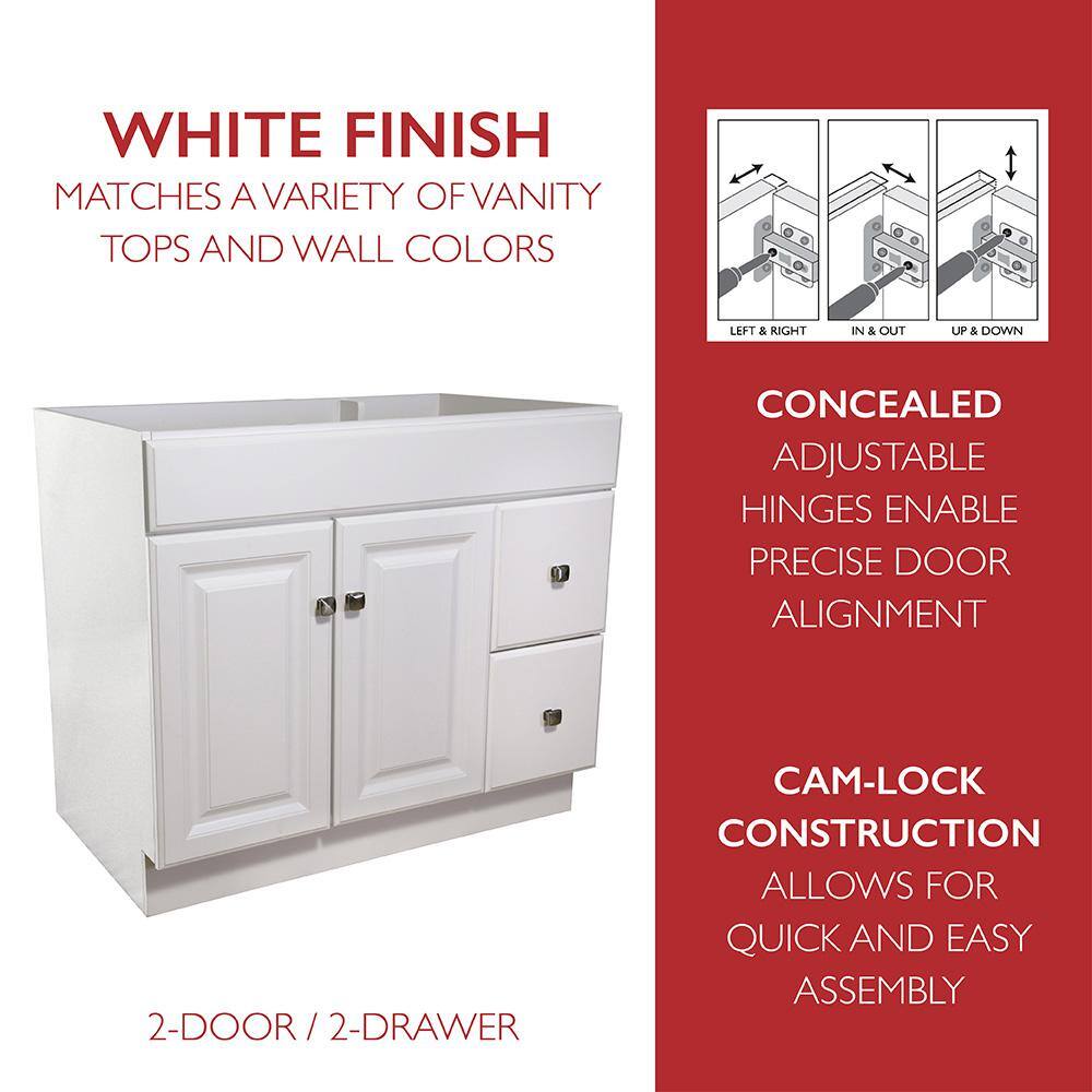 Wyndham 36" White Solid Wood Bathroom Vanity with Satin Nickel Hardware