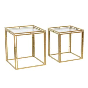 Antique Gold 17.7 in. Clear Glass, Gold Antique Square Glass End Table