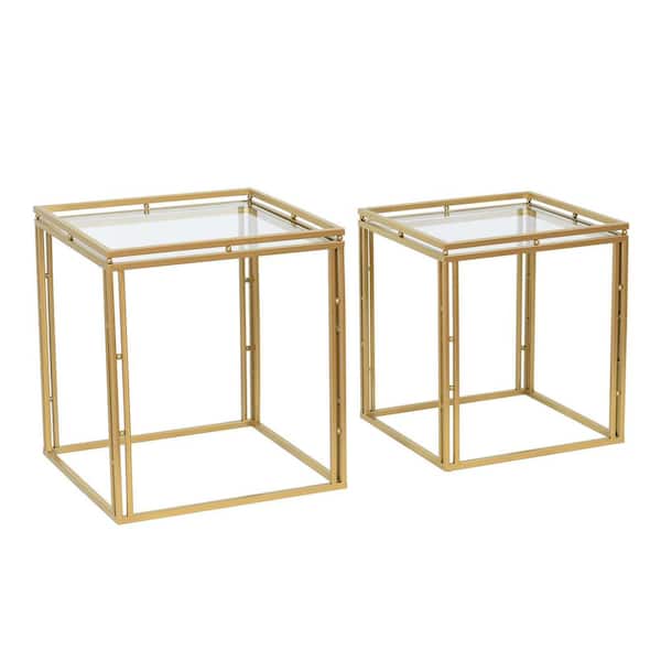 StyleCraft Antique Gold 17.7 in. Clear Glass, Gold Antique Square Glass End Table
