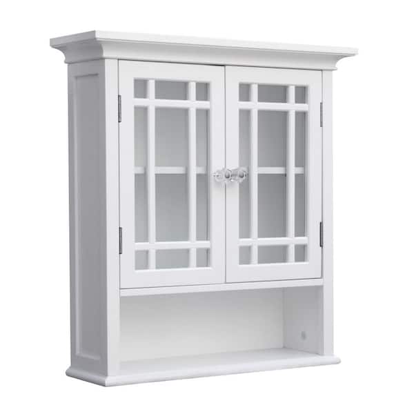 Teamson Home Neal 22 in. W x 24 in. H Bathroom Wall Cabinet with 2 Glass Doors in White