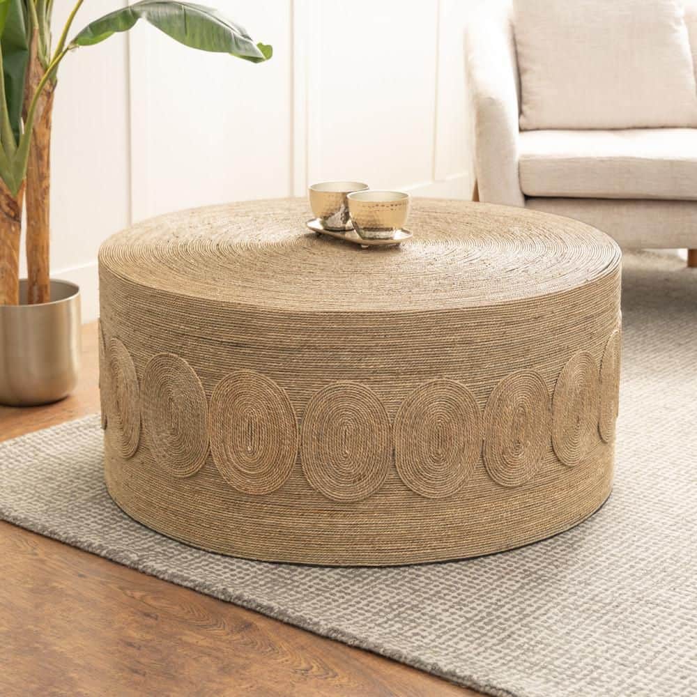 36 in. Brown Round Seagrass Handmade Woven Coffee Table with Round Weave price history on PriceWatchPro