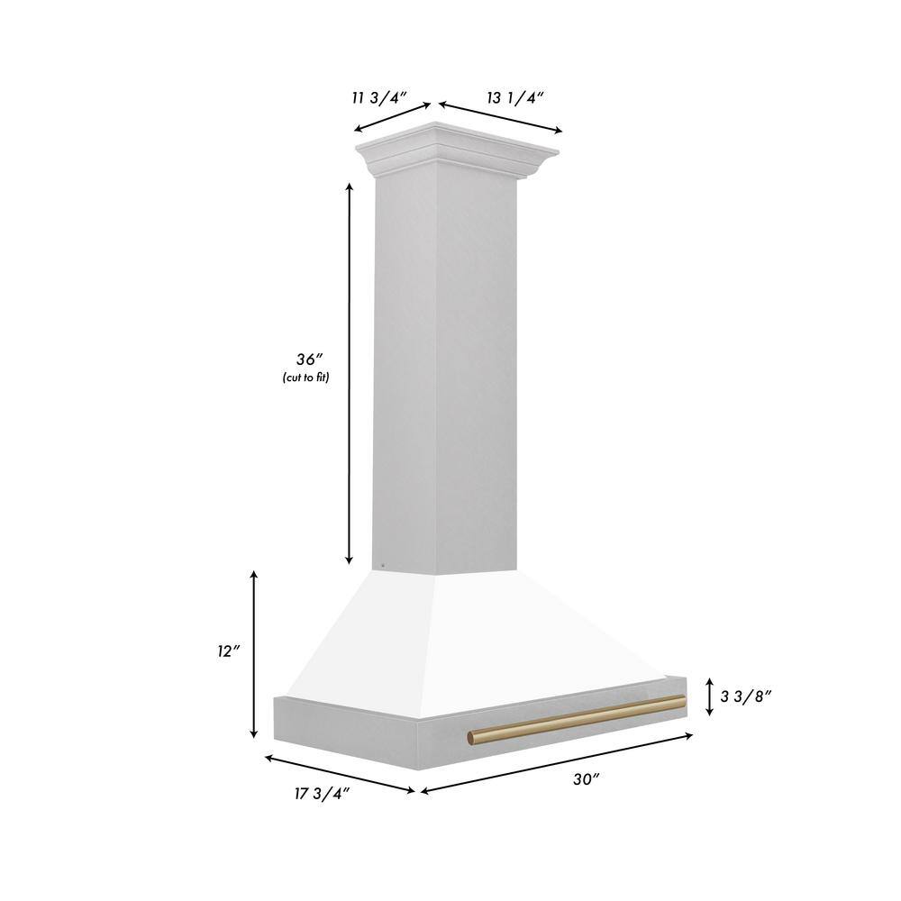 30'' White Matte and Champagne Bronze Wall Mount Range Hood