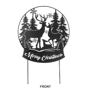 30 in. H Christmas Theme Metal Silhouette Waterglobe with Reindeer Family Yard Stake or Wall Decor