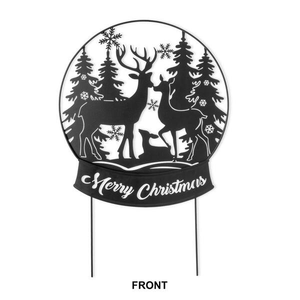 Glitzhome 30 in. H Christmas Theme Metal Silhouette Waterglobe with Reindeer Family Yard Stake or Wall Decor