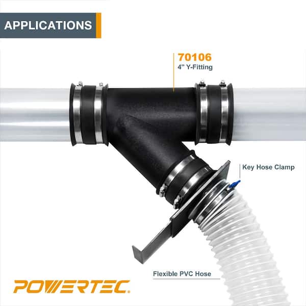 4 in. x 20 in. PVC Dust Collection Hose with 2 Hose Clamps and 1-PC Y-Fitting for Woodworking and Shop Vacuum