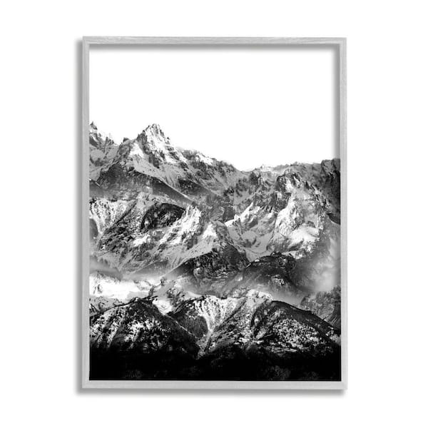 Stupell Industries "Snow Cap Mountains High Contrast Black Landscape" by Shelley Lake Framed Print Nature Texturized Art 11 in. x 14 in.