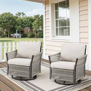 Nyajiah Wicker Outdoor Rocking Chair Patio Swivel Lounge Chair with Beige Cushions