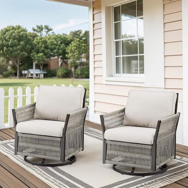 Buenaola Nyajiah Wicker Outdoor Rocking Chair Patio Swivel Lounge Chair with Beige Cushions
