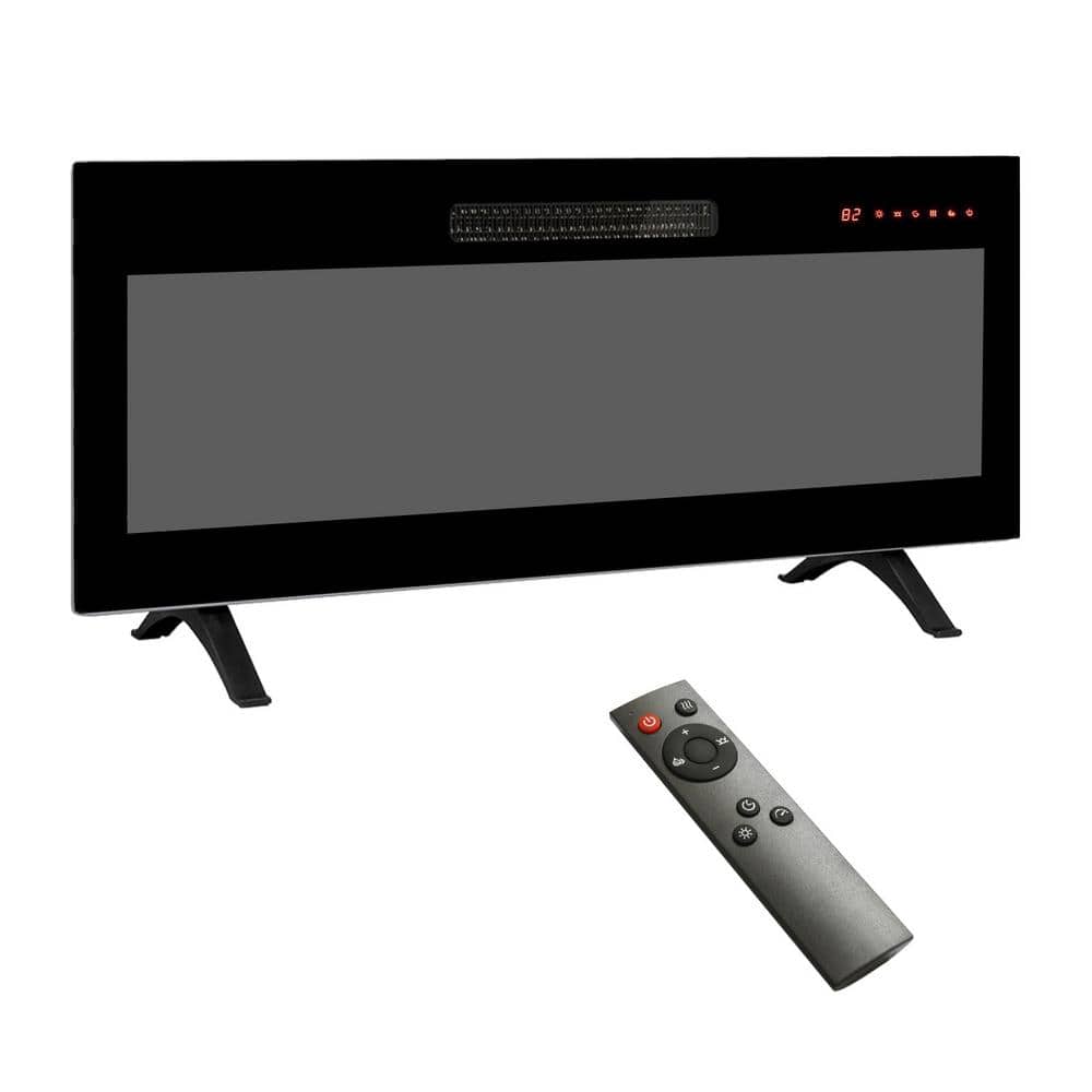 42 in. Black Wall Mount Metal Electric Fireplace Insert with Remote Control, LED Light and Multi-Colored Flames