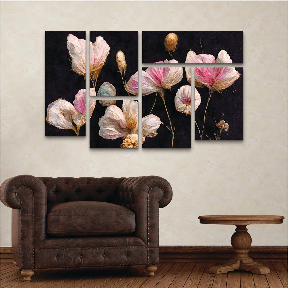 Treechild Gentle Pink Dry Flowers 6-Piece Canvas Wall Art Set
