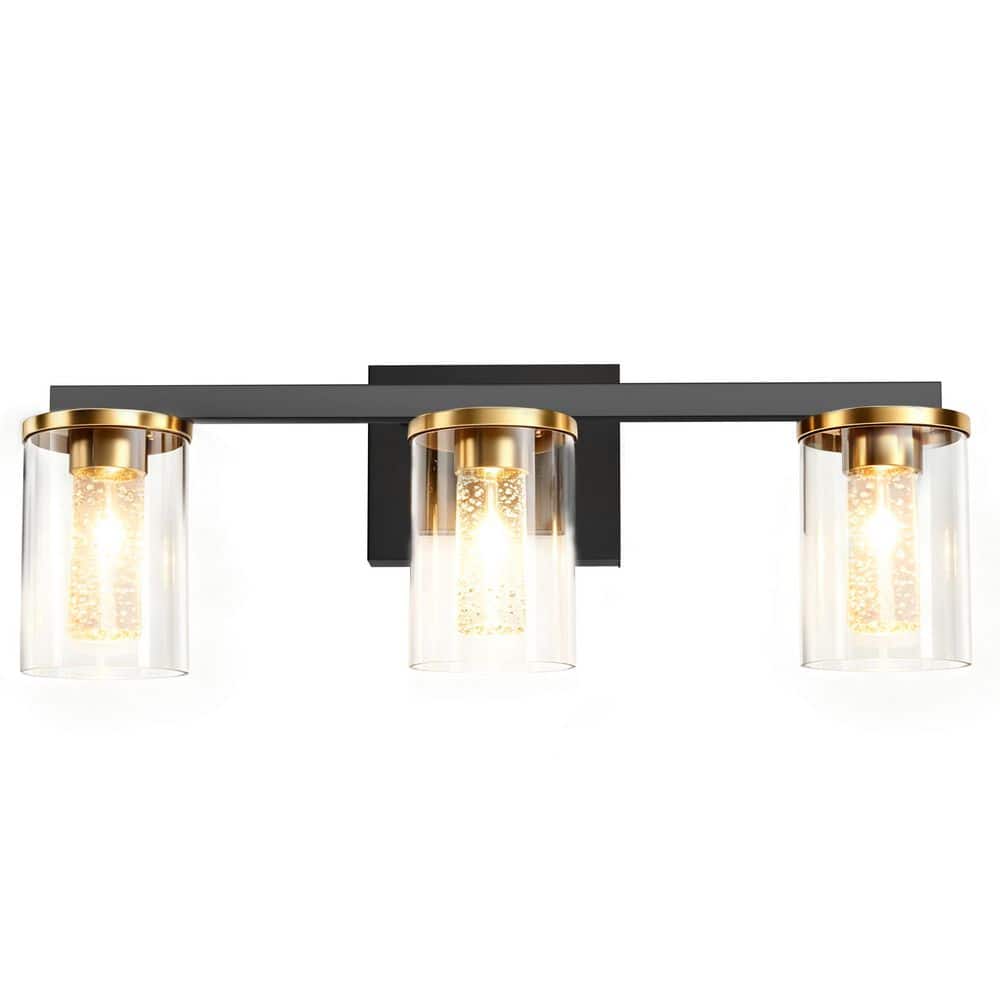 Crystal Cylinder 21 in. 3-Light Black Integrated 3CCT LED Vanity Light with Clear Glass Shade price history on PriceWatchPro