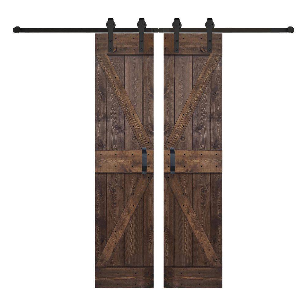 K Series 48 in. x 84 in. Coffee Finished DIY Solid Wood Double Sliding Barn Door with Hardware Kit price history on PriceWatchPro