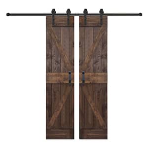 K Series 48 in. x 84 in. Coffee Finished DIY Solid Wood Double Sliding Barn Door with Hardware Kit