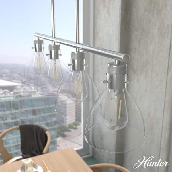 Hunter Van Nuys 4-Light Brushed Nickel Island Linear Chandelier for Kitchen Island with No Bulbs Included