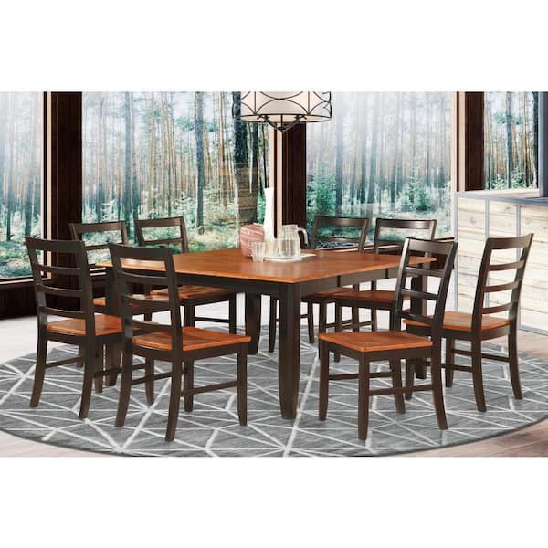 9-Piece Square Black Finish Solid Wood Top Dining Table with 8-Chairs with Lattice Back
