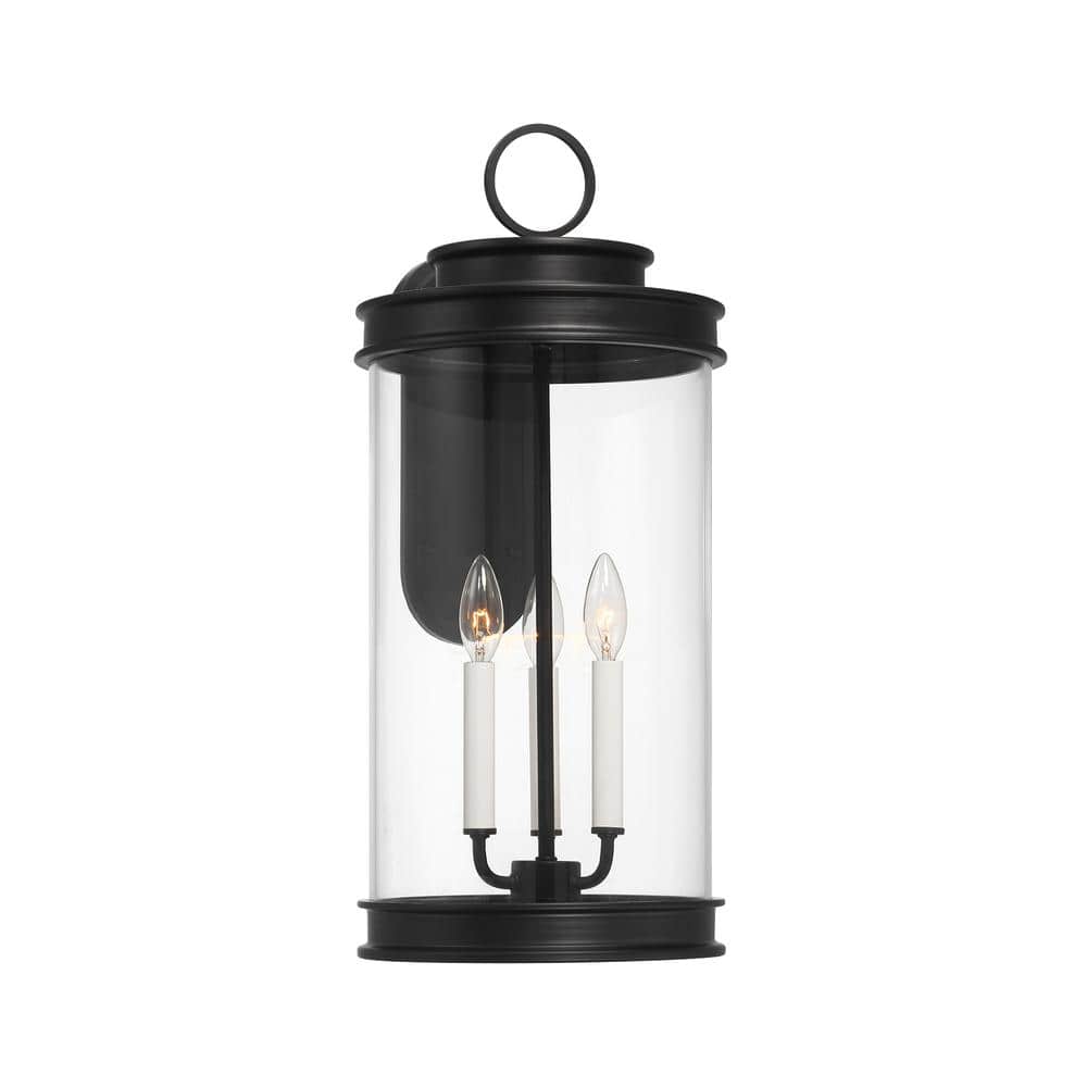 Matte Black 3-Light Outdoor Wall Lantern with Clear Glass Shade