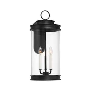 Englewood 23.5 in. Matte Black Outdoor Hardwired Wall Lantern Sconce with Clear Glass Shade and No Bulbs Included