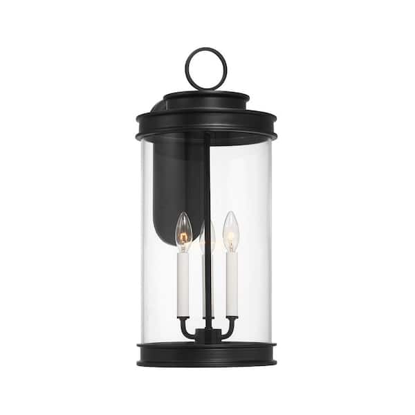 Savoy House Englewood 23.5 in. Matte Black Outdoor Hardwired Wall Lantern Sconce with Clear Glass Shade and No Bulbs Included