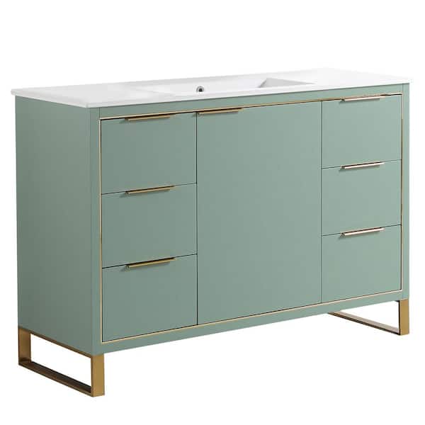 FINE FIXTURES Opulence 48 in. W x 18 in. D x 33.5 in. H Bath Vanity in Mint Green with White Ceramic Top