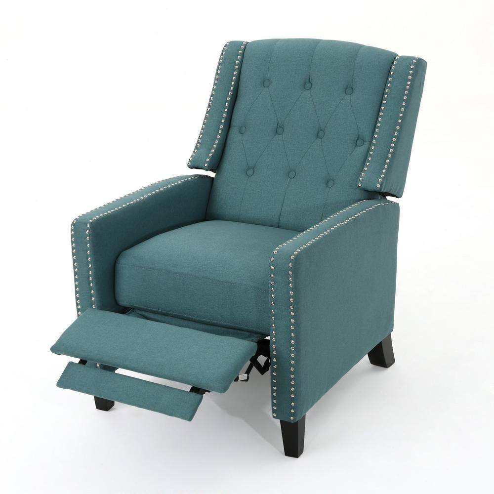 Handcrafted Brown Leather Wood Recliner with Button-Tufted Back