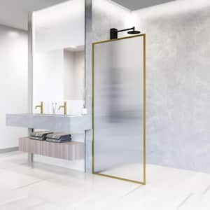 Meridian 34 in. W x 74 in. H Framed Fixed Shower Screen Door in Matte Brushed Gold with 3/8 in. (10mm) Fluted Glass