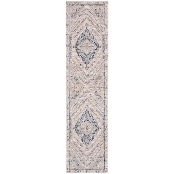 Marseille 2 ft. x 8 ft. Navy/Ivory Geometric Medallion Runner Rug