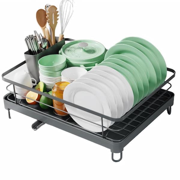 Gray Stainless Steel Sink Organization and Storage Essentials with Cutlery Holder for Kitchen Counter Dish Rack