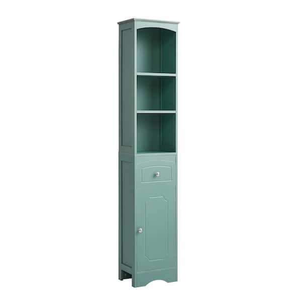 13.4 in. W x 9.1 in. D x 66.9 in. H Green Tall Bathroom Freestanding Linen Cabinet with Drawer and Adjustable Shelf
