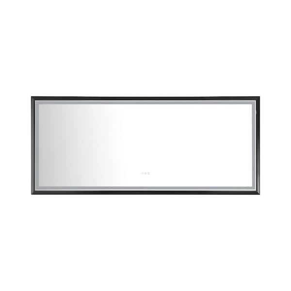 Interbath 88 in. W x 38 in. Metal Framed LED Single Bathroom Vanity Mirror in Black
